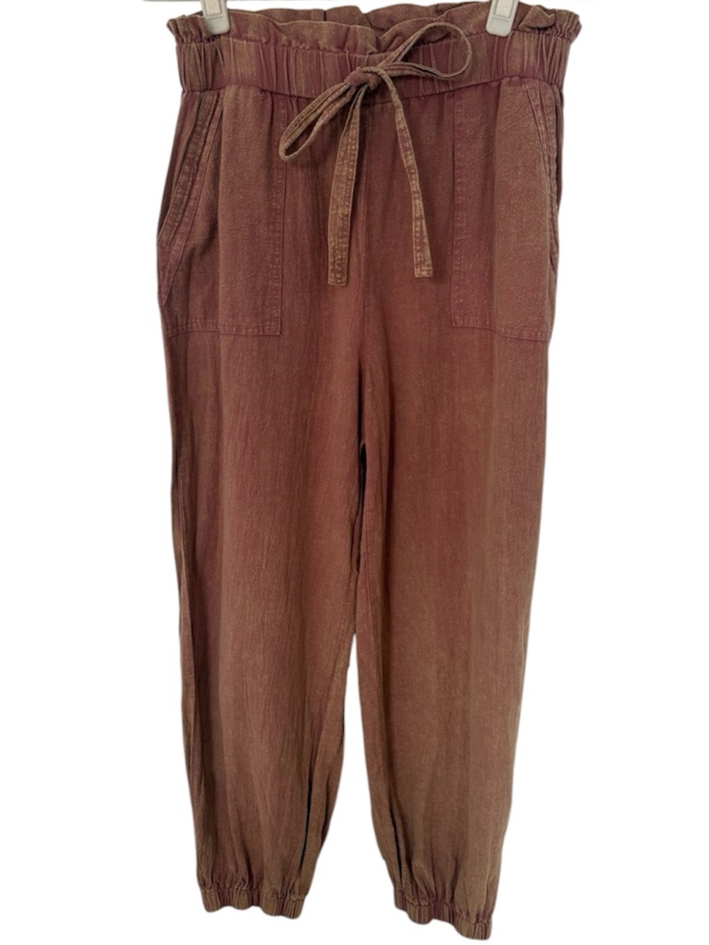 Maverick Acid Wash Jogger Pants Paperbag Waist 100% Cotton Terra Cotta Sz Large - Picture 2 of 6